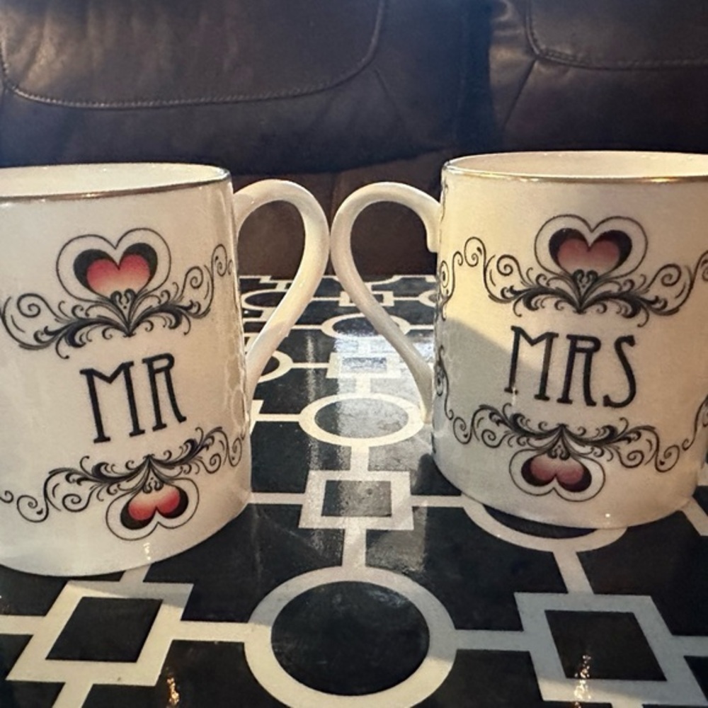Romantic Mr. and Mrs. Heart Mugs - Halcyon Days FINE Bone China tea cups